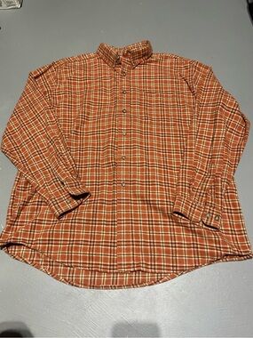 L.L. Bean Orange Patterned Heavyweight Flannel Shirt (Men’s Size XL Regular)